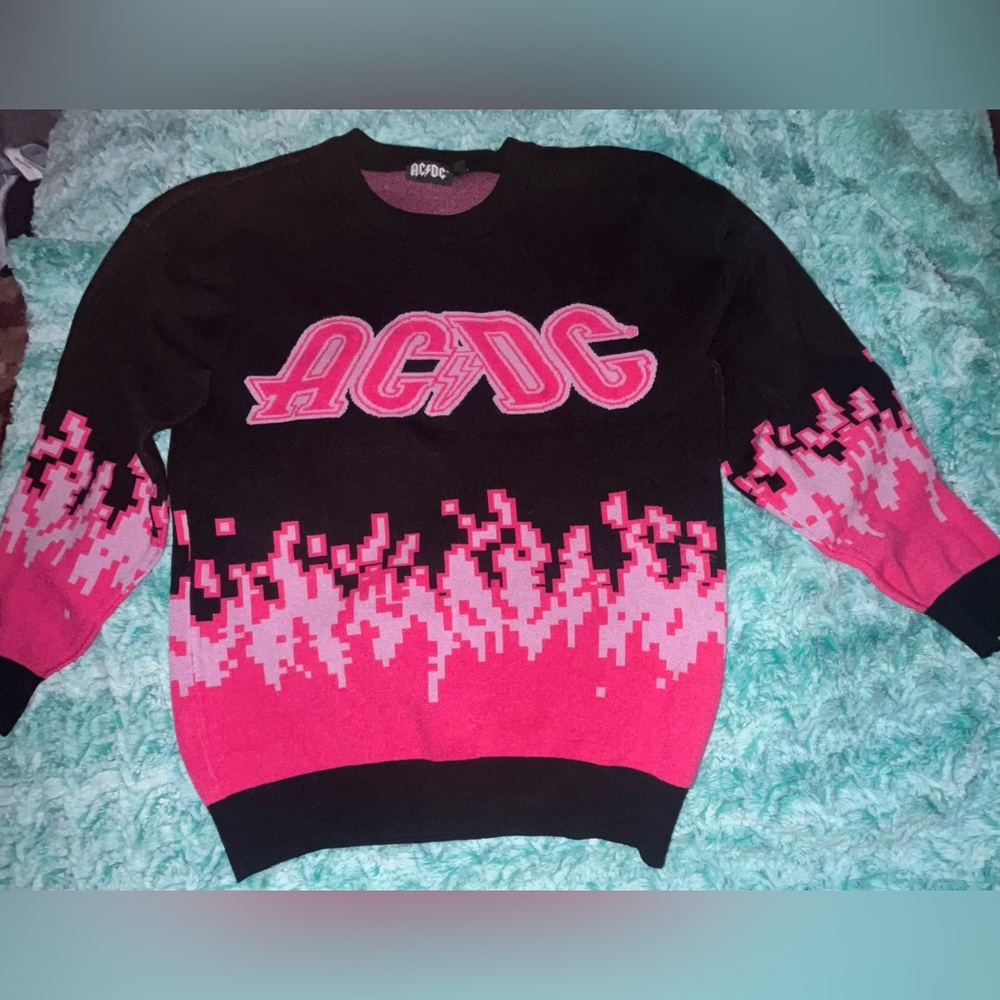 AC/DC Black and Pink Crewneck Sweater with Bold Logo
